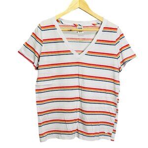 PINK Victoria's Secret Women's Size L White Rainbow Striped T-Shirt Tee